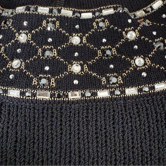 St. John Evening Black Knit Dress with Jewel Embellished Neckline & Cuffs - Picture 9 of 12